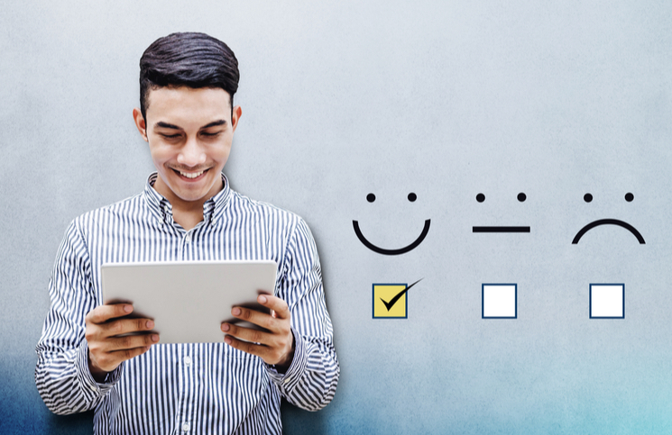 Young man rating the customer service