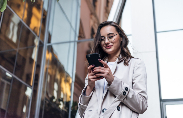 Young woman navigating in Pinterest Young woman navigating in Pinterest